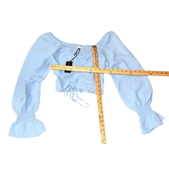 Articles Of Society Blue Off-Shoulder Smocked Crop Top S - Picture 7 of 7